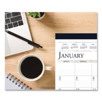 Executive Monthly Desk Pad Calendar, 24 x 19, White/Blue Sheets, Blue Corners, 12-Month (Jan To Dec): 2026