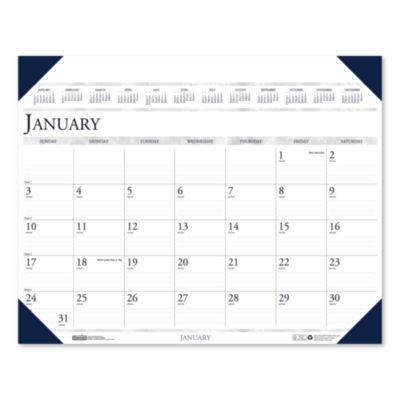 Executive Monthly Desk Pad Calendar, 24 x 19, White/Blue Sheets, Blue Corners, 12-Month (Jan To Dec): 2026