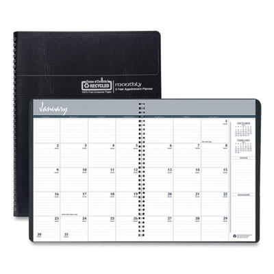 24-Month Recycled Ruled Monthly Planner, 11 x 8.5, Black Cover, 24-Month: Jan 2026 To Dec 2027