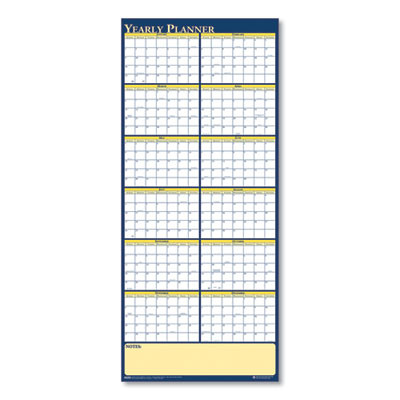 Recycled Reversible Yearly Wall Planner, 60 x 26, White/Blue/Yellow Sheets, 12-Month (Jan To Dec): 2026