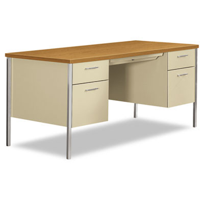 34000 Series Double Pedestal Desk, 60" X 30" X 29.5", Harvest/Putty