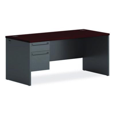 38000 Series Left Pedestal Desk, 66" X 30" X 29.5", Mahogany/Charcoal