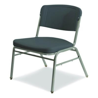 Rough n Ready Wide-Format Big And Tall Stack Chair, Supports 500 Lb, 18.5" Seat Height, Charcoal Seat/Back, Silver Base, 4/Ct
