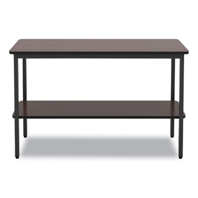 Officeworks One-Shelf Utility Table, Rectangular, 47.25" x 17.7" x 29.5", Walnut Top, Black Base/Legs