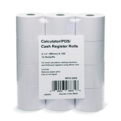 Impact Bond Paper Rolls, 2.25" X 150 Ft, White, 12/Pack