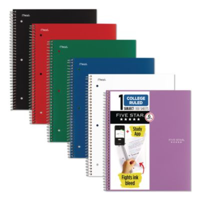 Wirebound Notebook, 1-Subject, Medium/College Rule, Assorted Cover Colors, (100) 11 x 8.5 Sheets, 6/Pack