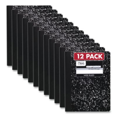 Square Deal Composition Book, 3-Subject, Wide/Legal Rule, Black Cover, (100) 9.75 x 7.5 Sheets, 12/Pack