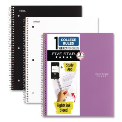 Wirebound Notebook, One-Subject, Medium/College Rule, Assorted Cover Colors, (100) 11" x 8.5" Sheets, 3/Pack
