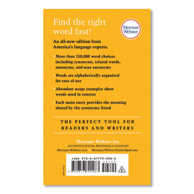 Merriam-Webster Thesaurus, Paperback, 832 Pages