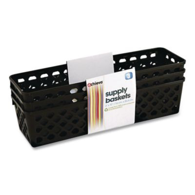 Recycled Supply Basket, Plastic, 10.13 x 3.06 x 2.38, Black, 3/Pack