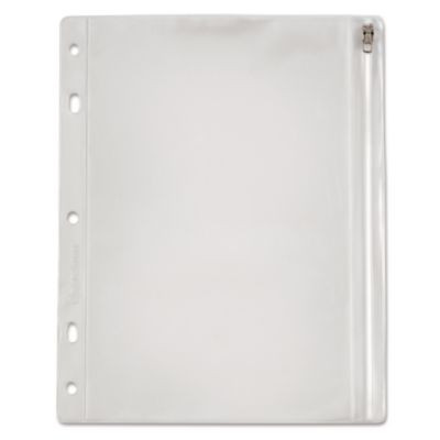 Zipper Binder Pocket, 2- To 5-Hole Punched, 8" x 10.5", Clear