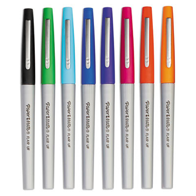 Flair Felt Tip Porous Point Pen, Stick, Ultra-Fine 0.4 Mm, Assorted Ink And Barrel Colors, 8/Pack