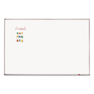 Porcelain Magnetic Whiteboard, 72" x 48", White Surface, Satin Aluminum Frame