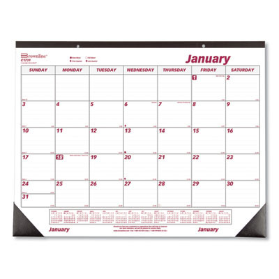 Monthly Desk Pad Calendar, 22 x 17, White/Burgundy Sheets, Black Binding, Black Corners, 12-Month (Jan To Dec): 2026