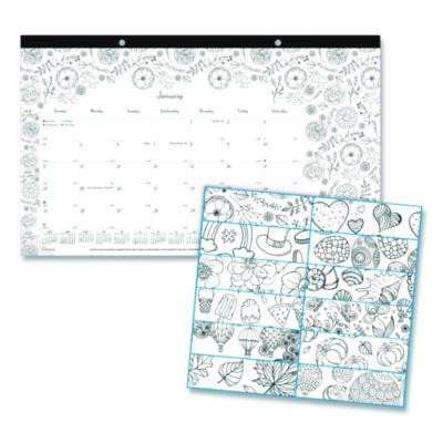 Monthly Desk Pad Calendar, Monthly Coloring Artwork, 17.75 x 10.88, Black Binding, Clear Corners, 12-Month (Jan To Dec): 2026