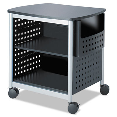 Scoot Deskside Printer Stand, File Pocket, Metal, 3 Shelves, 1 Bin, 200 Lb Capacity, 26.5 x 20.5 x 26.5, Black/Silver