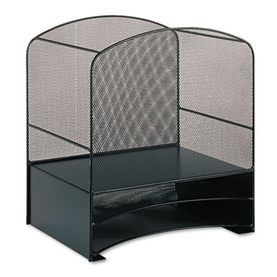 Onyx Mesh Desktop Hanging File With Two Horizontal Trays, 3 Sections, Letter Size, 10.75" Long, Black