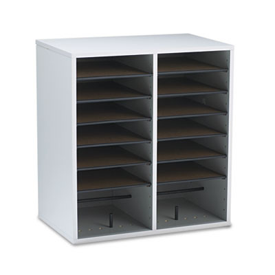 Wood/Laminate Literature/Cd Sorter, 16 Compartments, 19.5 x 11.75 x 21, Gray Wood