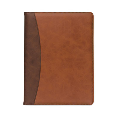 Two-Tone Padfolio With Spine Accent, 10.6w x 14.25h, Polyurethane, Tan/Brown