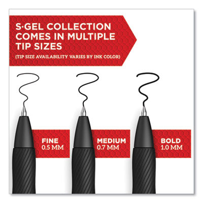 S-Gel High-Performance Gel Pen, Retractable, Fine 0.5 Mm, Red Ink, Black Barrel, Dozen