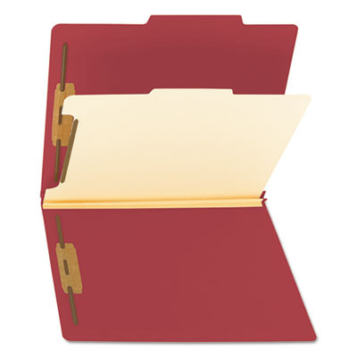 Colored Top Tab Classification Folders, 2/5-Cut Tab, Expands 2", 1 Divider, 4 Safeshield Fasteners, Letter Size, Red, 10/Box