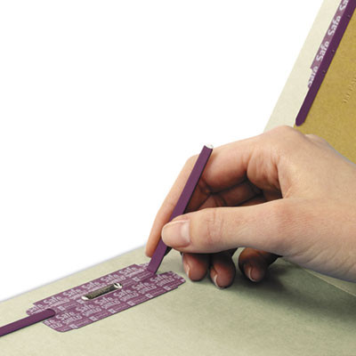 End Tab Pressboard Classification Folders, Expands 2", 1 Divider, 4 Safeshield Fasteners, Letter Size, Gray-Green, 10/Box