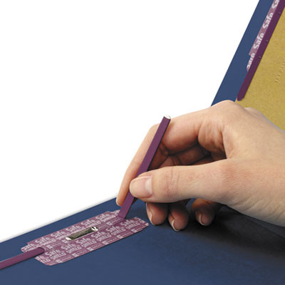 End Tab Pressboard Classification Folders, Expands 2", 2 Dividers, 6 Safeshield Fasteners, Legal Size, Dark Blue, 10/Box