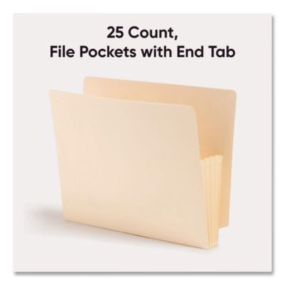 Manila End Tab File Pockets, 3.5" Expansion, Letter Size, Manila, 25/Box