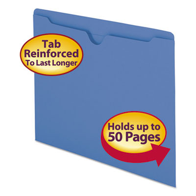 Colored File Jackets With Reinforced Double-Ply Tab, Straight Tab, Letter Size, Blue, 100/Box