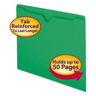 Colored File Jackets With Reinforced Double-Ply Tab, Straight Tab, Letter Size, Green, 100/Box