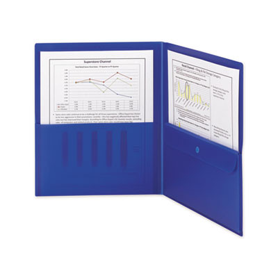 Poly Two-Pocket Folders With Security Pocket, Accommodates (100) 11 x 8.5 Sheets, Blue, 5/Pack