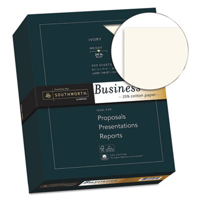 25% Cotton Business Paper, 95 Bright, 24 Lb Bond Weight, 8.5 x 11, Ivory, 500 Sheets/Ream