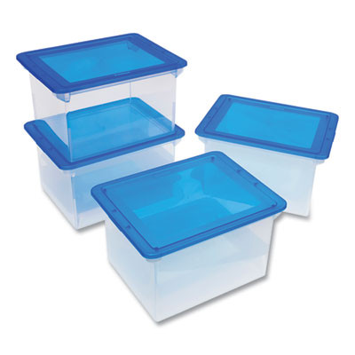 Tote With Comfort Edges, Letter/Legal Files, 13.9" x 18.3" x 10.6", Blue/Clear, 4/Carton