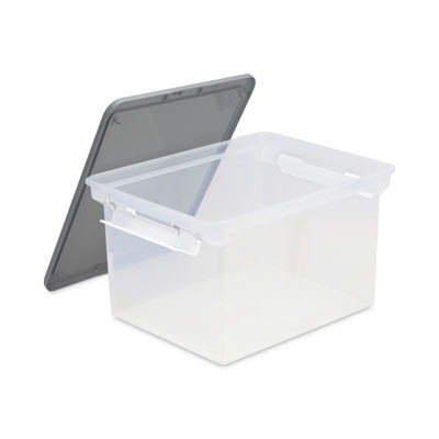 Portable File Tote With Locking Handles, Letter/Legal Files, 18.5" X 14.25" X 10.88", Clear/Silver