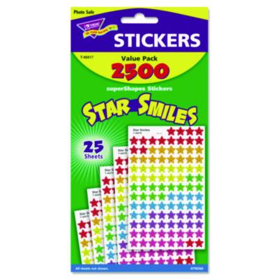 Sticker Assortment Pack, Smiling Star, Assorted Colors, 2,500/Pack
