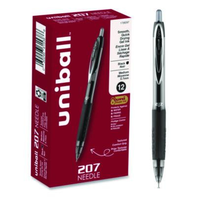 Signo 207 Needle Point Gel Pen, Retractable, Medium 0.7 Mm, Black Ink, Clear/Black Barrel, Dozen
