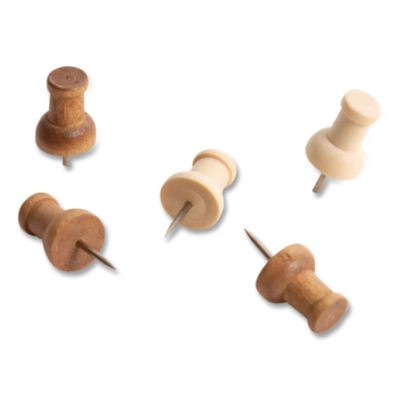 Fashion Push Pins, Wood, Assorted, 0.38", 100/Pack