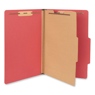 Pressboard Classification Folders, 2/5-Cut Tab, Expands 2", 1 Divider, 4 Fasteners, Legal Size, Ruby Red, 10/Box