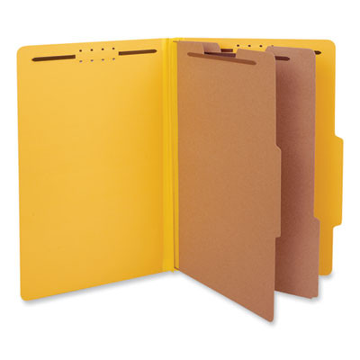 Pressboard Classification Folders, 2/5-Cut Tab, Expands 2", 2 Dividers, 6 Fasteners, Legal Size, Yellow, 10/Box