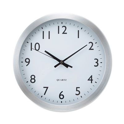 Brushed Aluminum Wall Clock, 12" Overall Diameter, Silver Case, 1 Aa (Sold Separately)