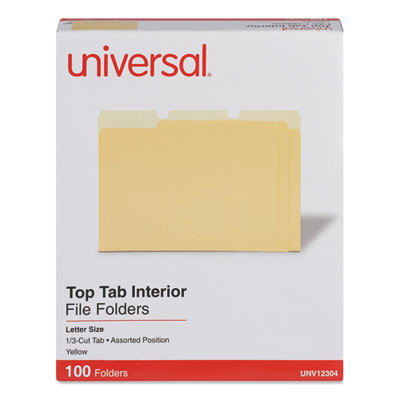 Interior File Folders, 1/3-Cut Tabs: Assorted, Letter Size, 11-Pt Stock, Yellow, 100/Box