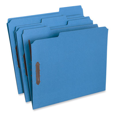 Deluxe Reinforced Top Tab Fastener Folders, 1/3-Cut Tab: Assorted, Expands 0.75", 2 Fasteners, Letter Size, Blue, 50/Box