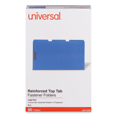 Deluxe Reinforced Top Tab Fastener Folders, 1/3-Cut Tab: Assorted, Expands 0.75", 2 Fasteners, Legal Size, Blue, 50/Box