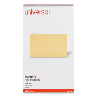 Deluxe Bright Color Hanging File Folders, Legal Size, 1/5-Cut Tabs, Yellow, 25/Box