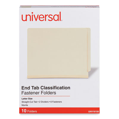 Manila End Tab Classification Folders, Straight Tab, Expands 2", 2 Dividers, 6 Fasteners, Letter Size, Manila, 10/Box