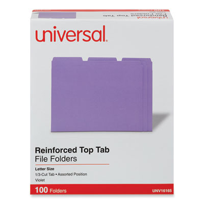 Reinforced Top-Tab File Folders, 1/3-Cut Tabs: Assorted, Letter Size, 1" Expansion, Violet, 100/Box