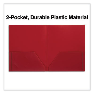 Two-Pocket Plastic Folders, Accommodates (100) 11 x 8.5 Sheets, Red, 10/Pack