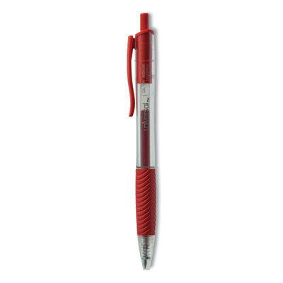 Comfort Grip Gel Pen, Retractable, Medium 0.7 Mm, Red Ink, Clear/Red Barrel, Dozen
