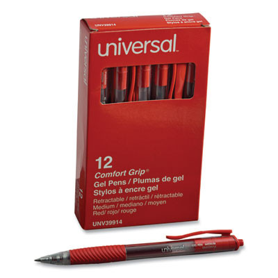 Comfort Grip Gel Pen, Retractable, Medium 0.7 Mm, Red Ink, Clear/Red Barrel, Dozen