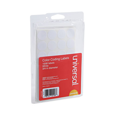Self-Adhesive Removable Color-Coding Labels, 0.75" Dia, White, 28/Sheet, 36 Sheets/Pack